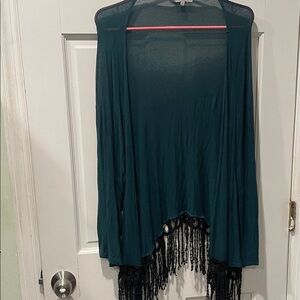 Teal Fringe Cardigan